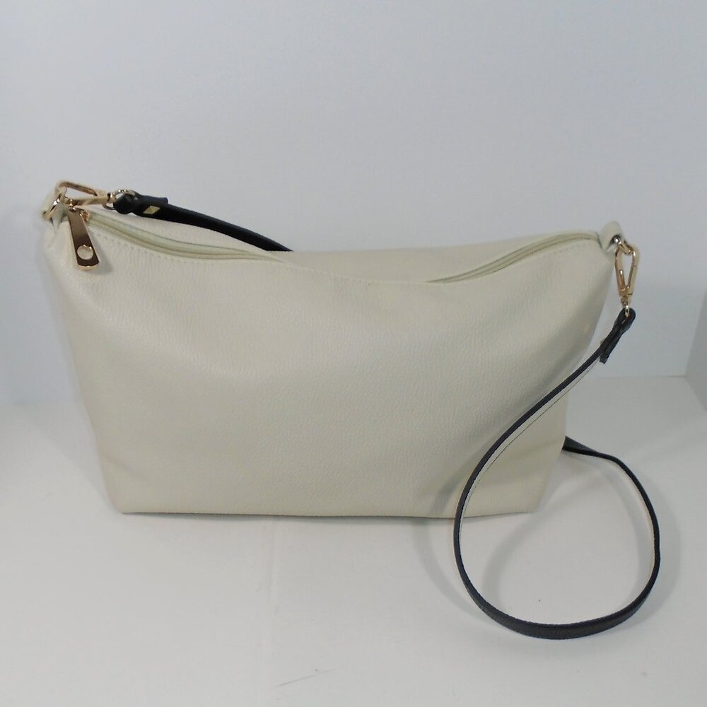 Inzi Handbag Pebbled Faux Leather Shoulder Bag Ivory White Minimalist Chic